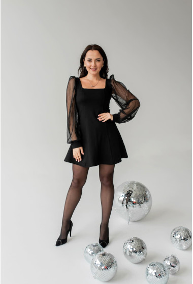 Чорна сукня з рукавом гофре . Maritel. Зображення 2