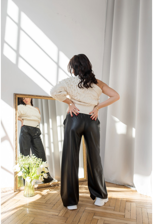 Черные брюки эко-кожа со шнурком — 858890. Maritel. Изображенние 2 Черные брюки эко-кожа со шнурком — 858890. Maritel. Изображенние 2