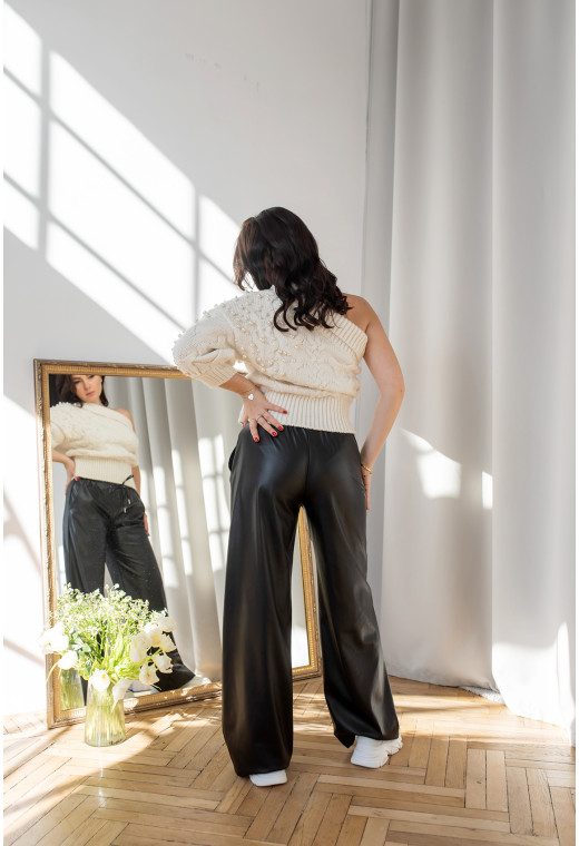 Черные брюки эко-кожа со шнурком — 858890. Maritel. Изображенние 3 Черные брюки эко-кожа со шнурком — 858890. Maritel. Изображенние 3