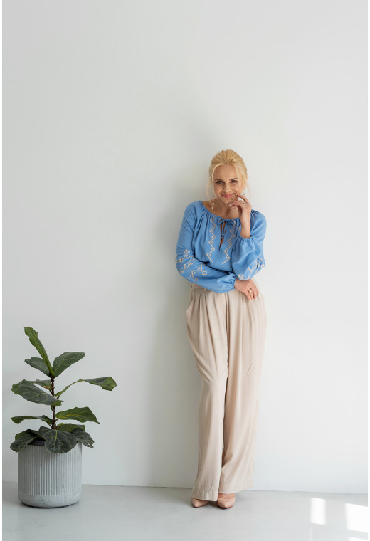 Бежеві лляні штани палаццо — 213197. Maritel. Зображення 3 Бежеві лляні штани палаццо — 213197. Maritel. Зображення 3