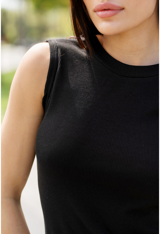 Чорна сукня рубчик з відкритою спиною —  426877. Maritel. Зображення 1 Чорна сукня рубчик з відкритою спиною —  426877. Maritel. Зображення 1