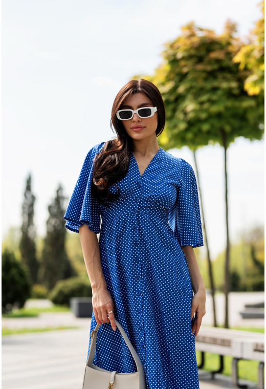 Синя сукня софт довга в горох — 667771. Maritel. Зображення 1 Синя сукня софт довга в горох — 667771. Maritel. Зображення 1