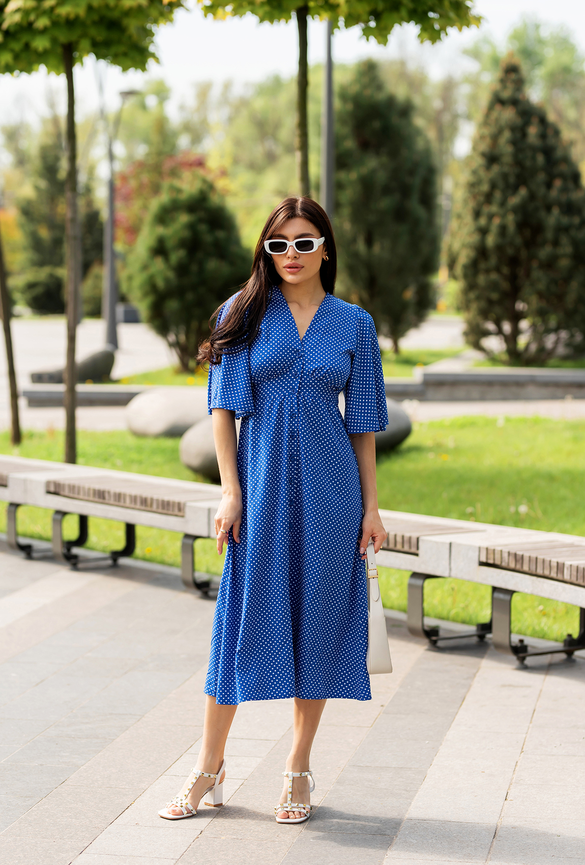 Синя сукня софт довга в горох —  667771. Maritel