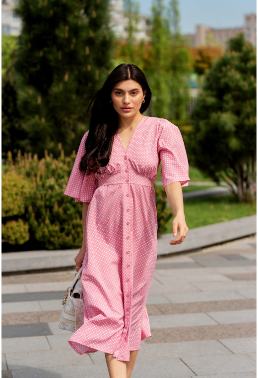 Розовое платье софт длинное в горох — 306717. Maritel. Изображенние 2 Розовое платье софт длинное в горох — 306717. Maritel. Изображенние 2