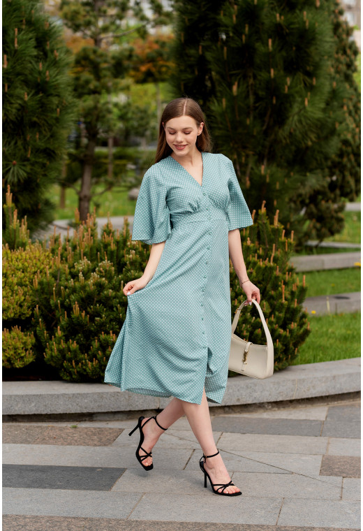 Оливкова сукня софт довга в горох — 199875. Maritel. Зображення 2 Оливкова сукня софт довга в горох — 199875. Maritel. Зображення 2