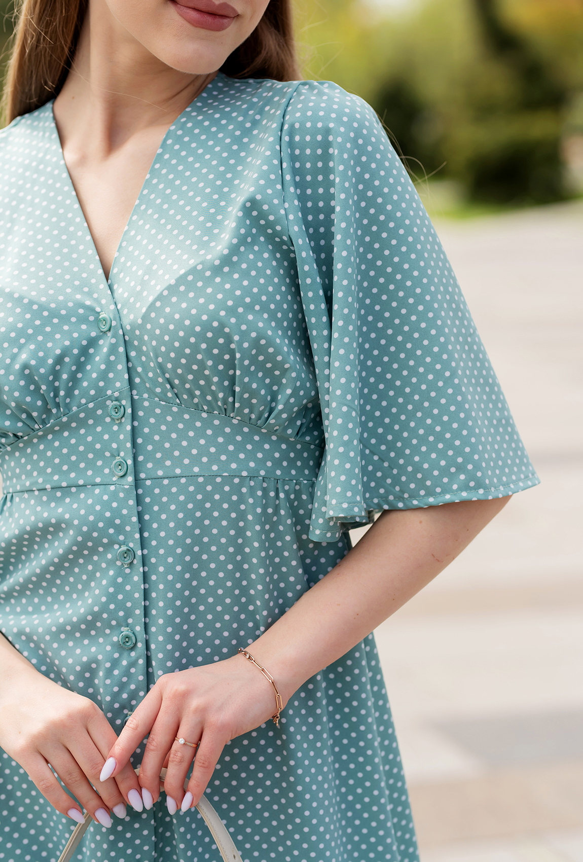 Оливкова сукня софт довга в горох  —  199875. Maritel. Зображення 3