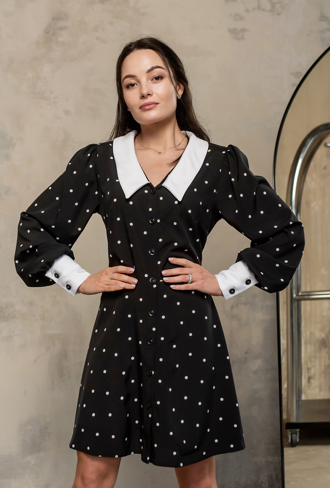 Черное платье софт с воротником — 827090. Maritel Черное платье софт с воротником — 827090. Maritel