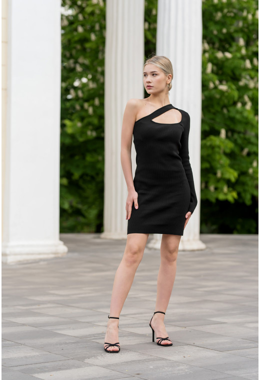 Черное платье с одним рукавом — 606133. Maritel. Изображенние 2 Черное платье с одним рукавом — 606133. Maritel. Изображенние 2