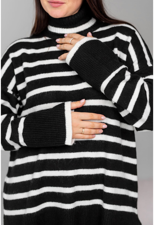 Подовжений чорний светр в білу смужку під горло — 777921. Maritel. Зображення 2 Подовжений чорний светр в білу смужку під горло — 777921. Maritel. Зображення 2