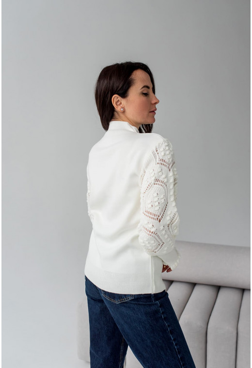 Білий светр ажурний рукав — 122530. Maritel. Зображення 1 Білий светр ажурний рукав — 122530. Maritel. Зображення 1