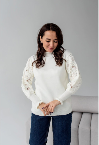 Білий светр ажурний рукав. Maritel. Зображення 1