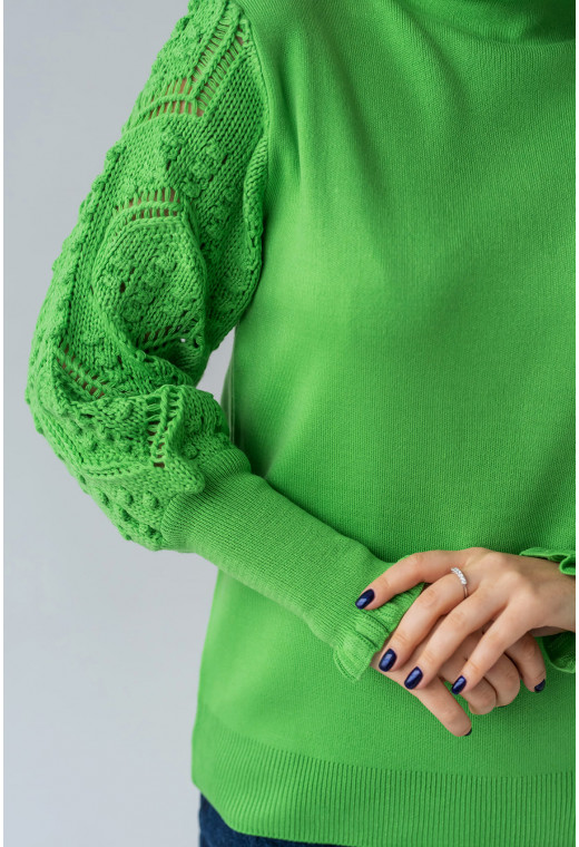 Салатовий светр з ажурним рукавом — 973836. Maritel. Зображення 2 Салатовий светр з ажурним рукавом — 973836. Maritel. Зображення 2