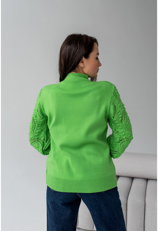 Салатовий светр з ажурним рукавом — 973836. Maritel. Зображення 1 Салатовий светр з ажурним рукавом — 973836. Maritel. Зображення 1