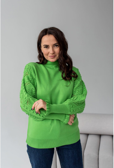 Салатовий светр з ажурним рукавом. Maritel. Зображення 2