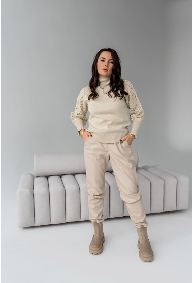 Бежевий светр з ажурним рукавом. Maritel. Зображення 3