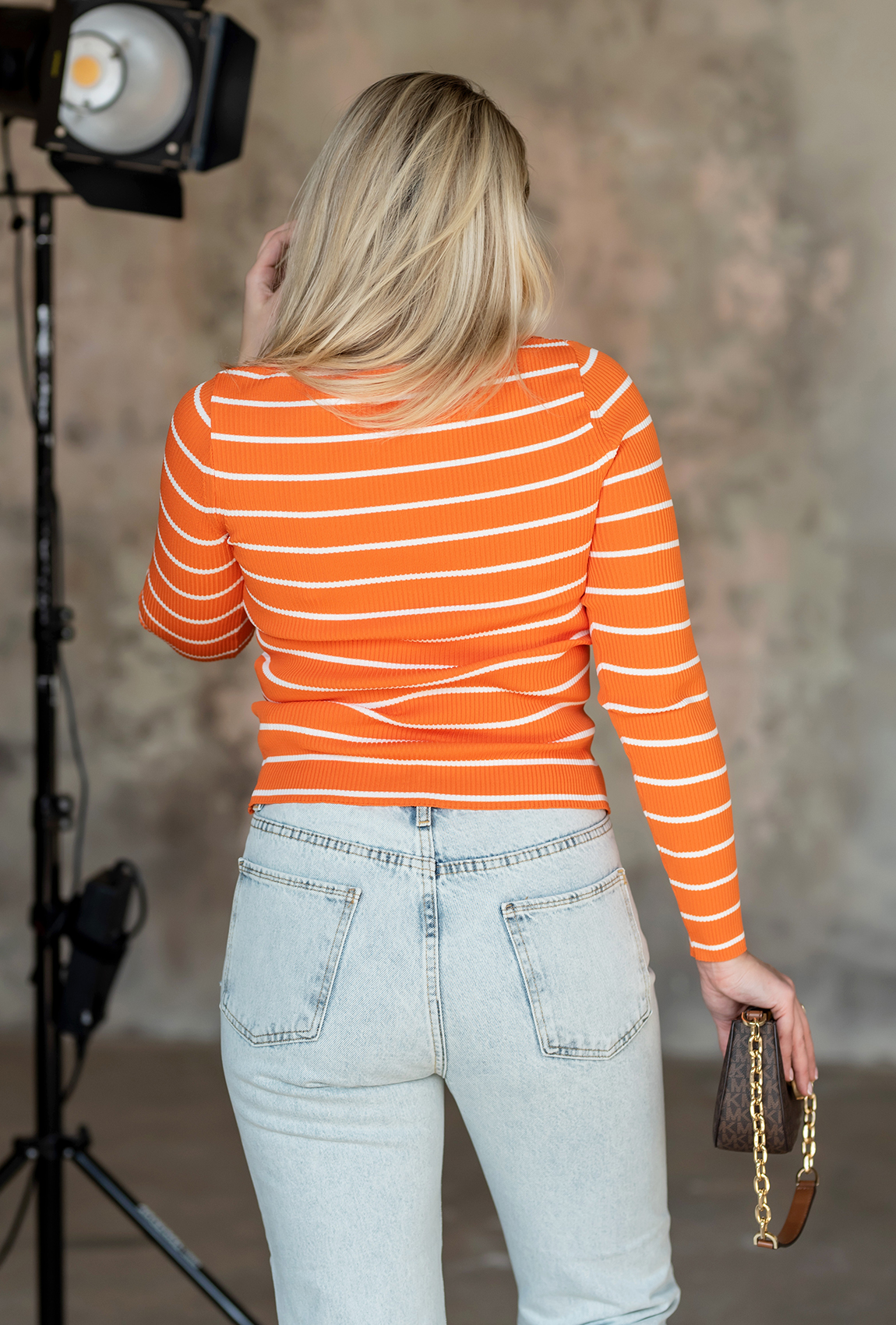 Помаранчевий светр поло резинка в білу смужку —  244655. Maritel. Зображення 1