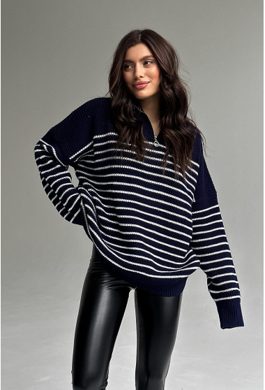 Синій зимовий светр зі смужкою. Maritel. Зображення 3