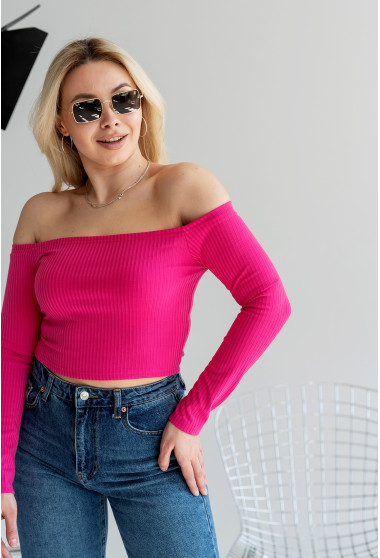 Малиновый топ рубчик спущенными плечами . Maritel. Изображенние 1