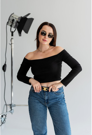 Черный топ рубчик спущенными плечами. Maritel. Изображенние 2
