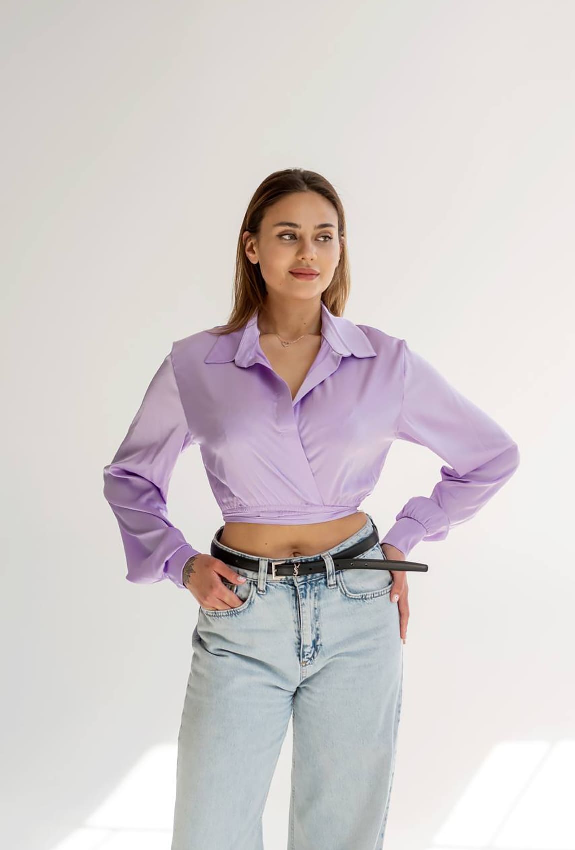 Лавандовая укороченная рубашка армани — 812063. Maritel Лавандовая укороченная рубашка армани — 812063. Maritel