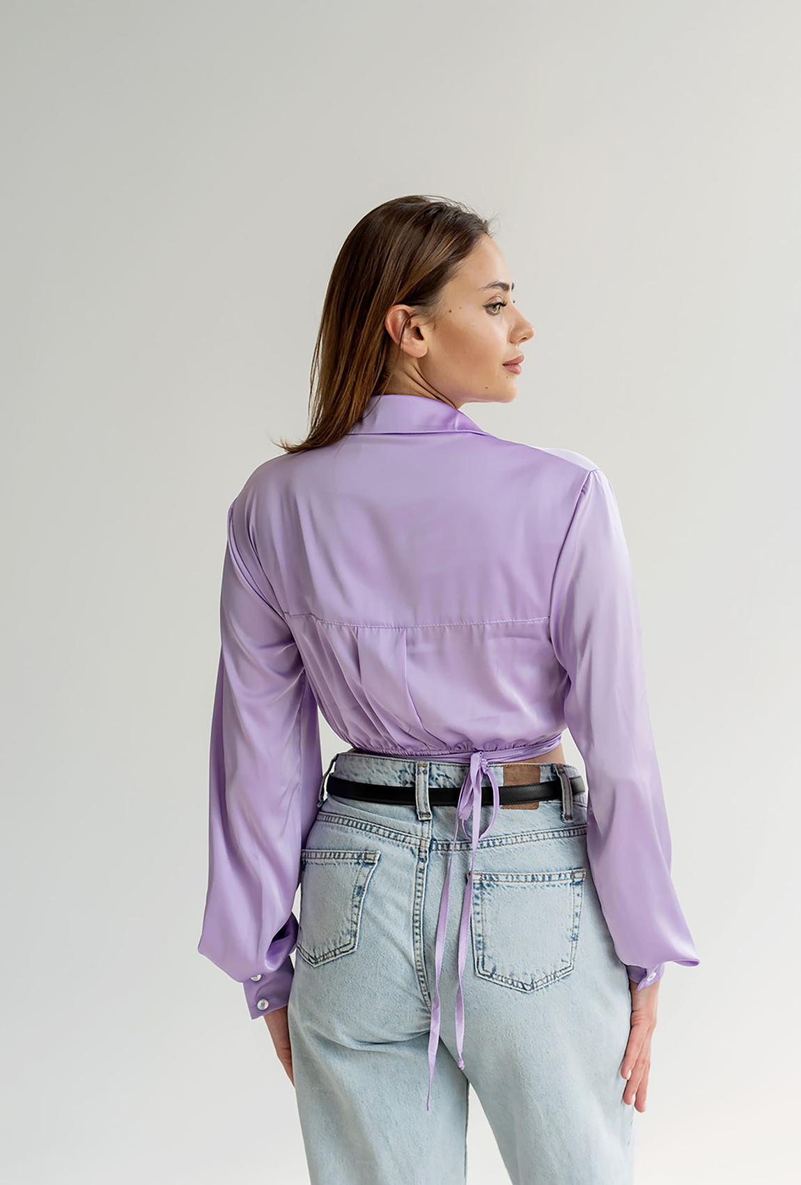 Лавандовая укороченная рубашка армани — 812063. Maritel. Изображенние 1 Лавандовая укороченная рубашка армани — 812063. Maritel. Изображенние 1