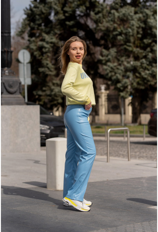 Блакитні штани екошкіра з розрізами — 509090. Maritel. Зображення 2 Блакитні штани екошкіра з розрізами — 509090. Maritel. Зображення 2