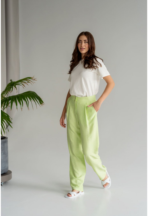 Классические льняные брюки лайм — 468948. Maritel. Изображенние 1 Классические льняные брюки лайм — 468948. Maritel. Изображенние 1