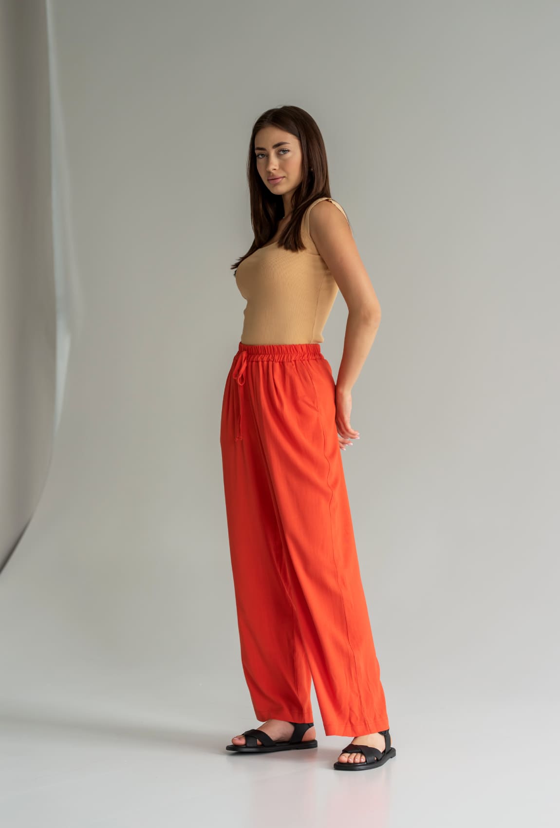 Терракотовые костюмные штаны палаццо —  441882. Maritel. Изображенние 1
