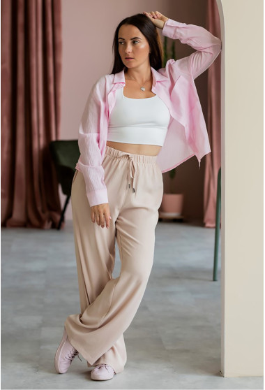 Бежевые брюки костюмка палаццо. Maritel. Изображенние 8