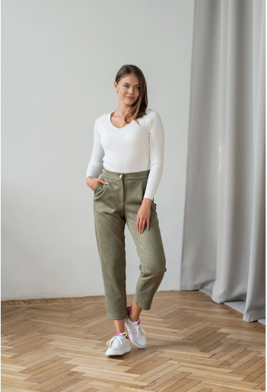 Замшевые брюки хаки. Maritel. Изображенние 4