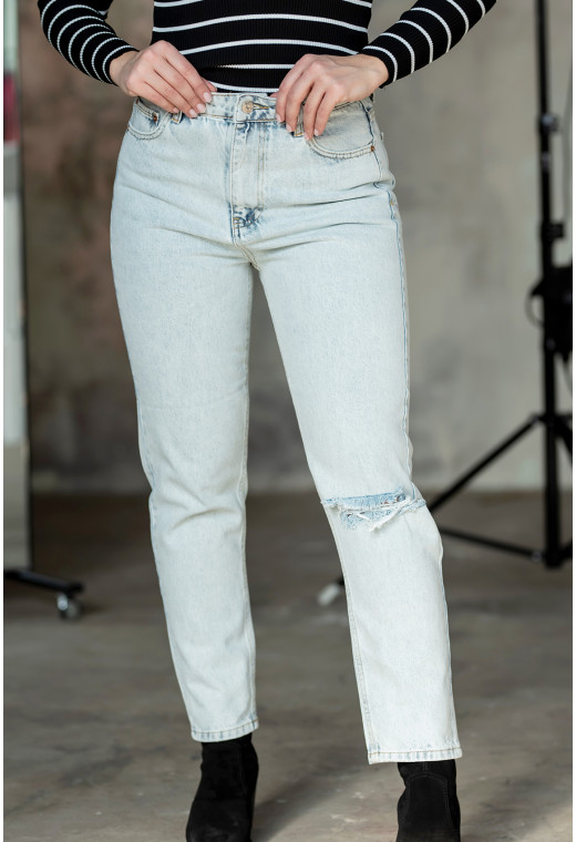 Блакитні джинси МОМ рвані — 654448. Maritel. Зображення 1 Блакитні джинси МОМ рвані — 654448. Maritel. Зображення 1