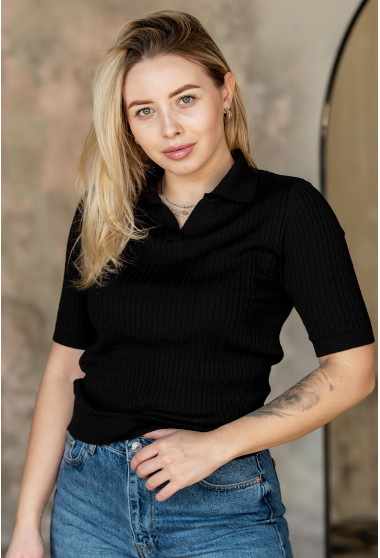 Черная футболка поло косичка. Maritel. Изображенние 1 Черная футболка поло косичка. Maritel. Изображенние 1