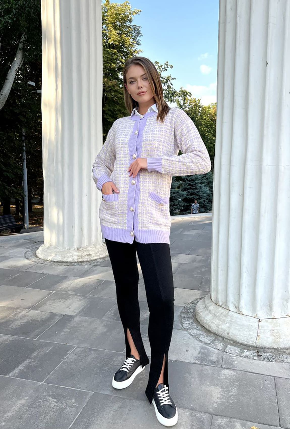 Лавандовий кардиган із золотими гудзиками —  708473. Maritel