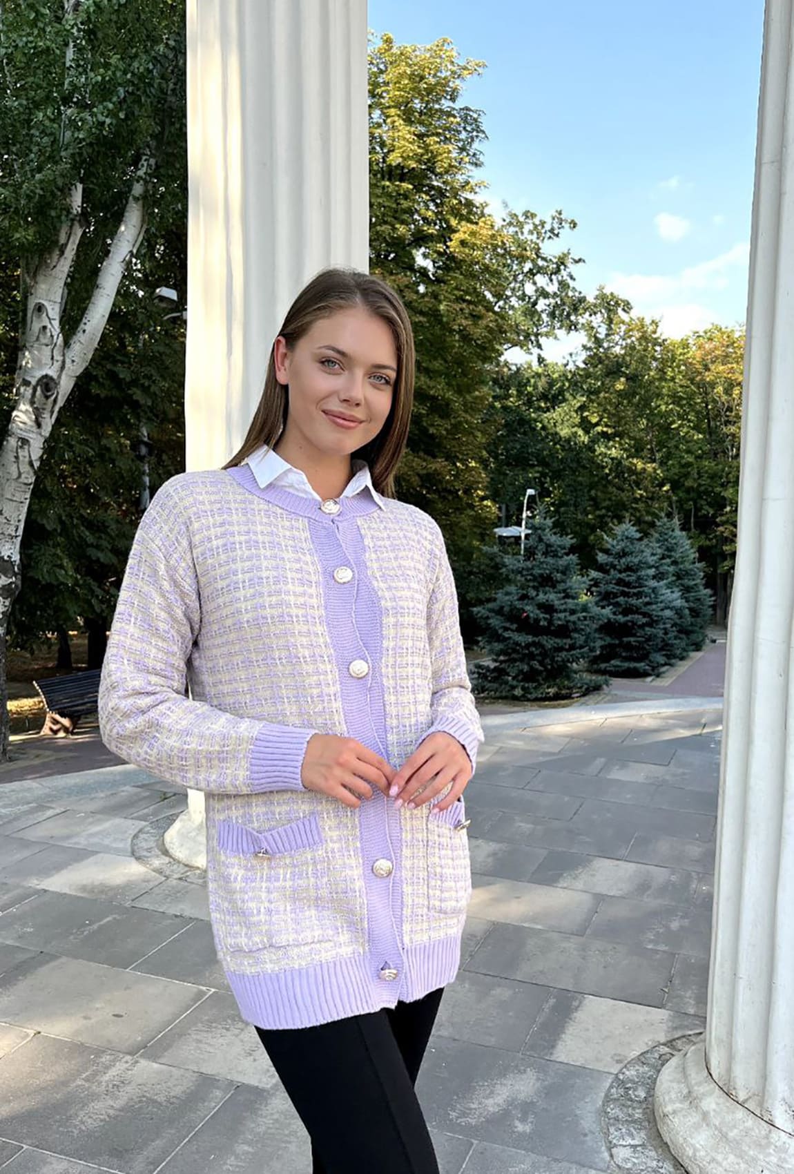 Лавандовий кардиган із золотими гудзиками —  708473. Maritel. Зображення 2