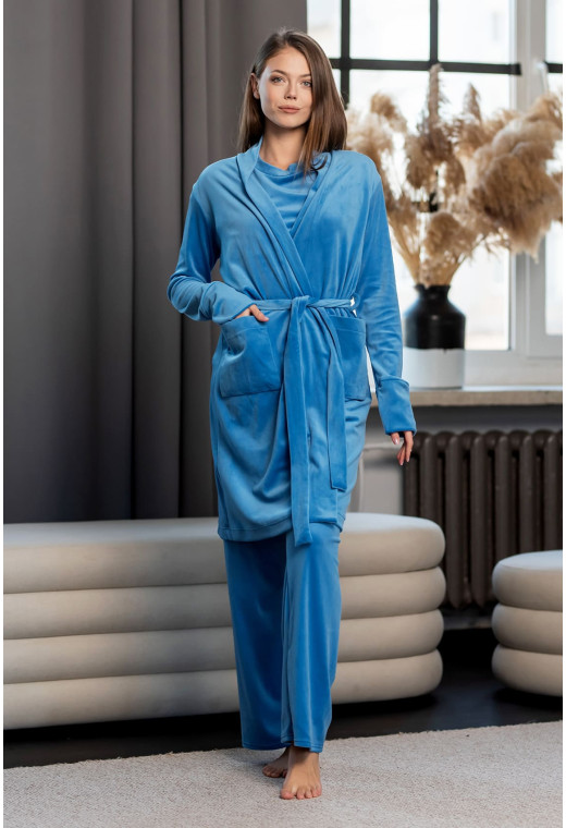 Блакитний велюровий  халат Maritel    —  108192. Maritel