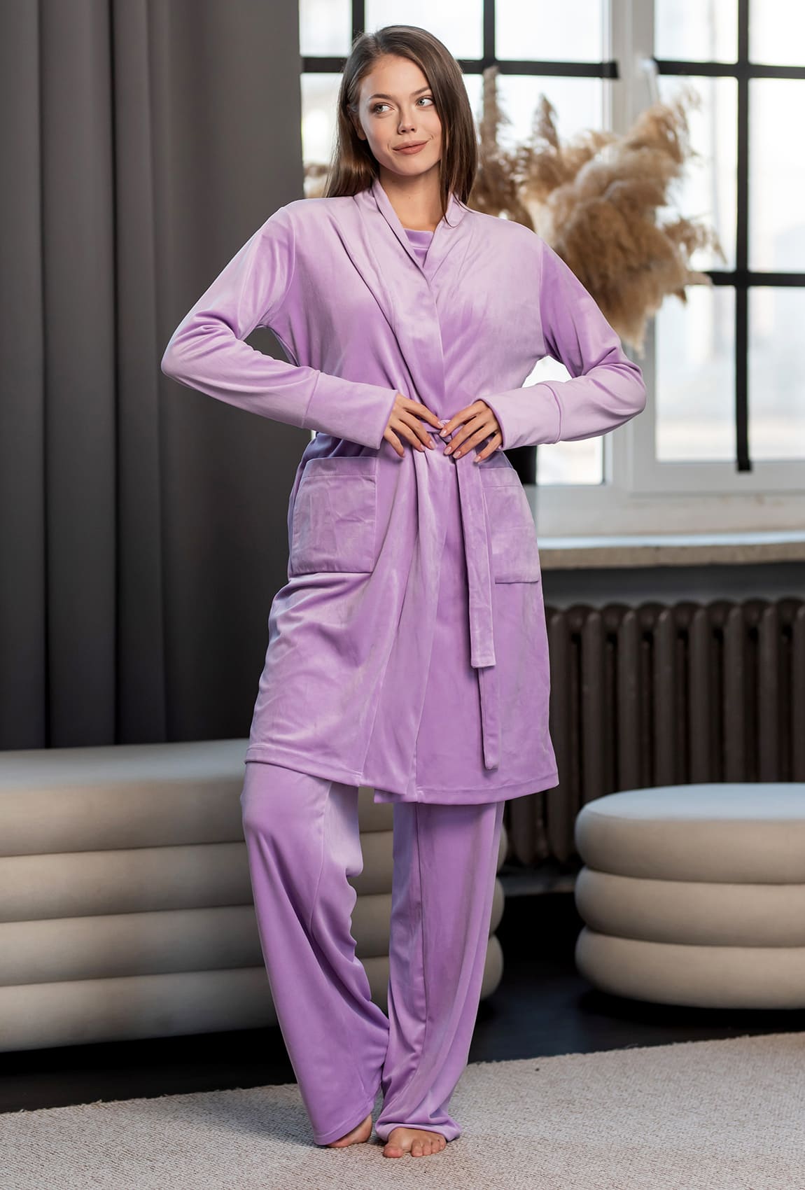 Лавандовый велюровый халат —  865064. Maritel