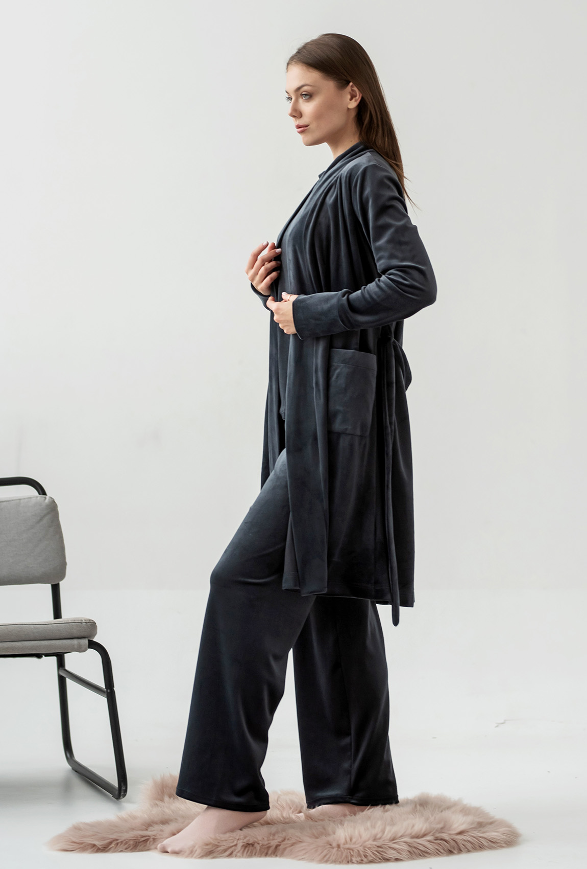 Серый велюровый халат Maritel —  402125. Maritel. Изображенние 1