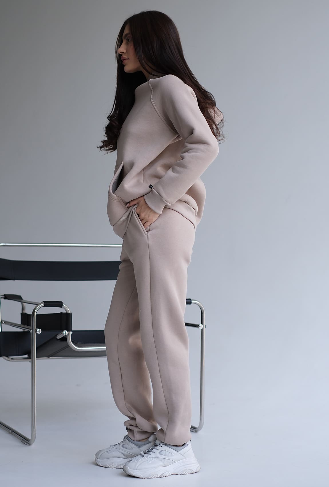 Бежевый костюм худи футер с довязом —  161218. Maritel. Изображенние 1