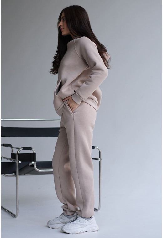 Бежевый костюм худи футер с довязом — 161218. Maritel. Изображенние 1 Бежевый костюм худи футер с довязом — 161218. Maritel. Изображенние 1