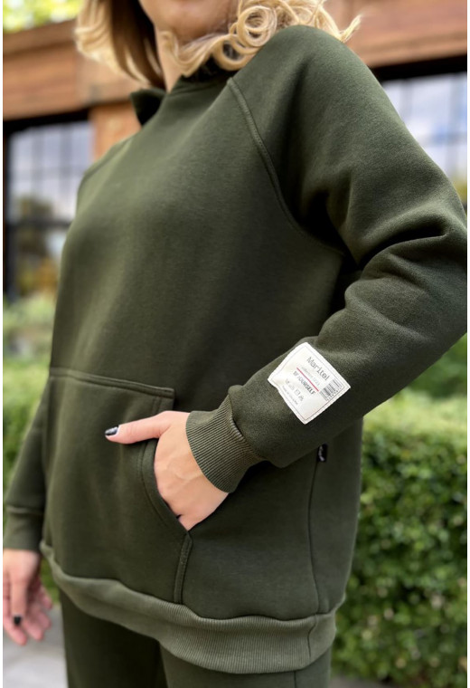 Костюм худи футер с довязом хаки — 761647. Maritel. Изображенние 2 Костюм худи футер с довязом хаки — 761647. Maritel. Изображенние 2