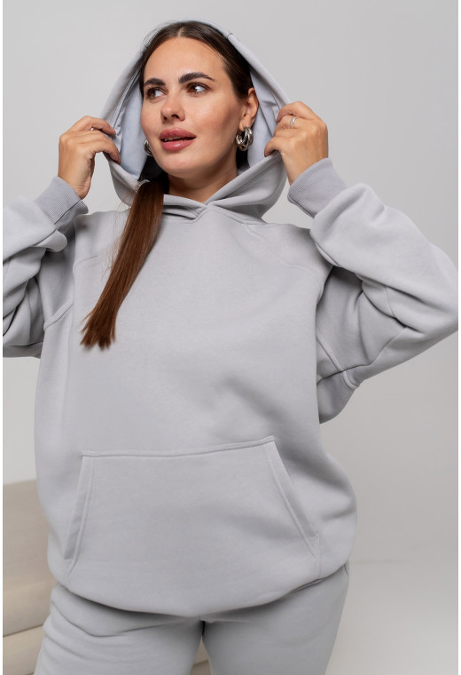 Светло-серый костюм худи футер с довязью закрытый капюшон — 230281. Maritel. Изображенние 3 Светло-серый костюм худи футер с довязью закрытый капюшон — 230281. Maritel. Изображенние 3