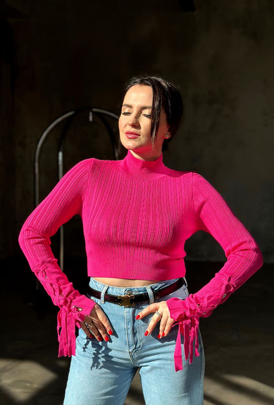 Малинова кофта вкорочена з рукавами на зав'язках  —  664531. Maritel. Зображення 1