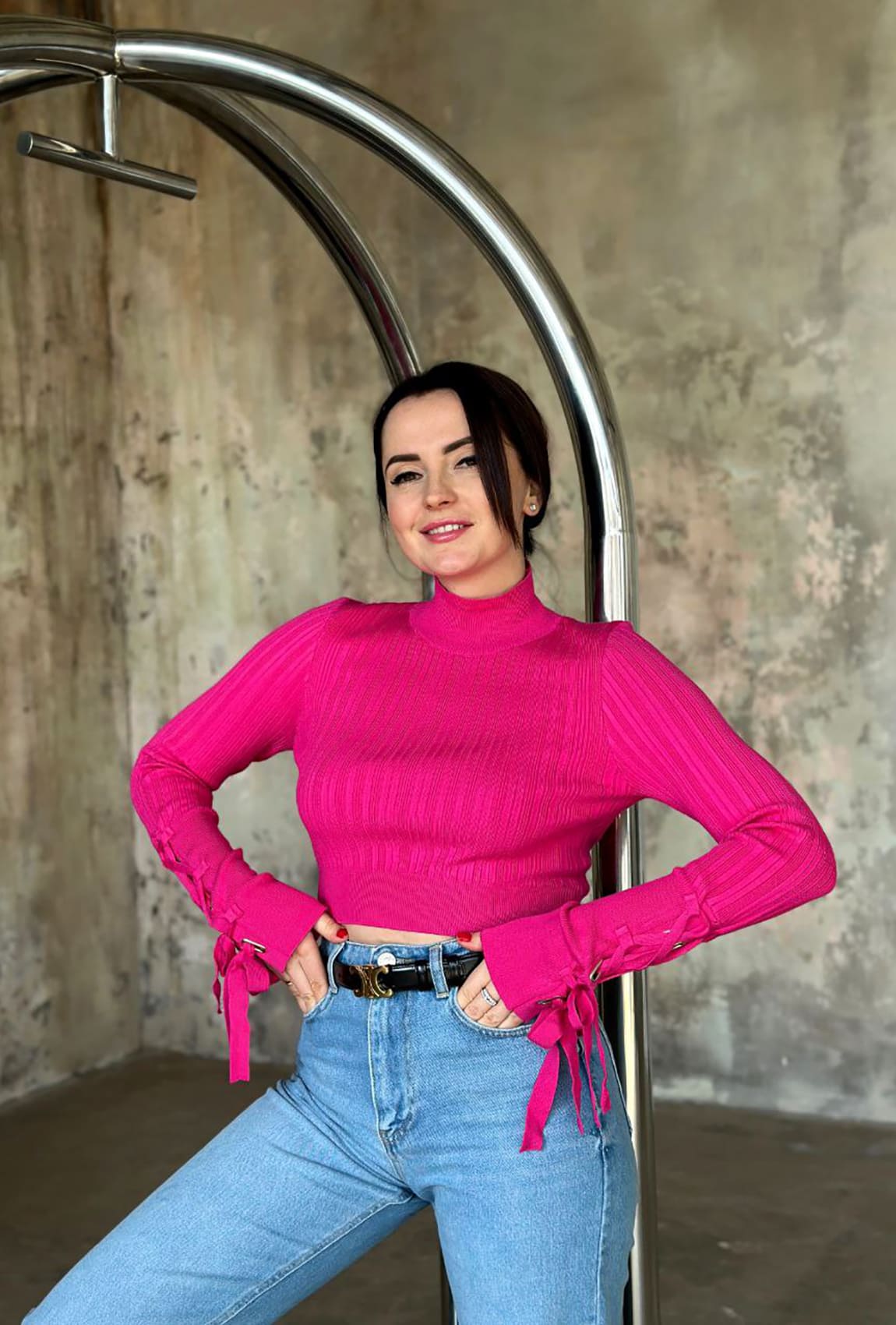 Малинова кофта вкорочена з рукавами на зав'язках  —  664531. Maritel. Зображення 2