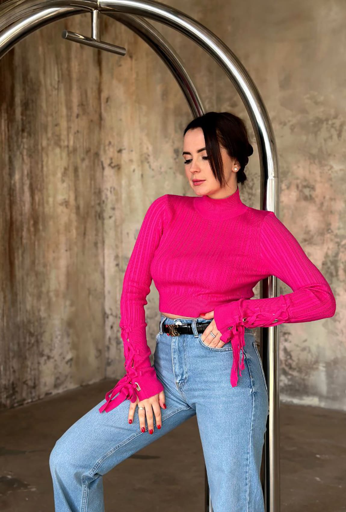 Малинова кофта вкорочена з рукавами на зав'язках  —  664531. Maritel