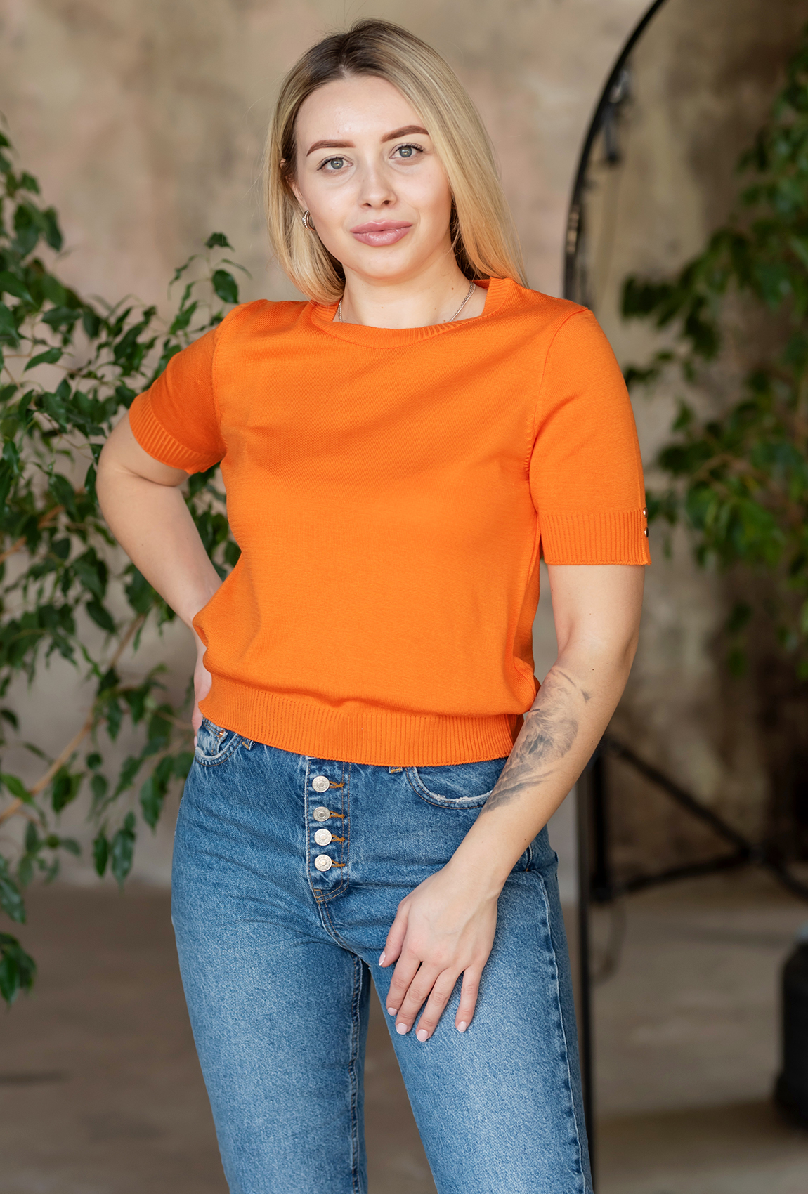 Оранжевая вязаная футболка —  119939. Maritel Оранжевая вязаная футболка —  119939. Maritel