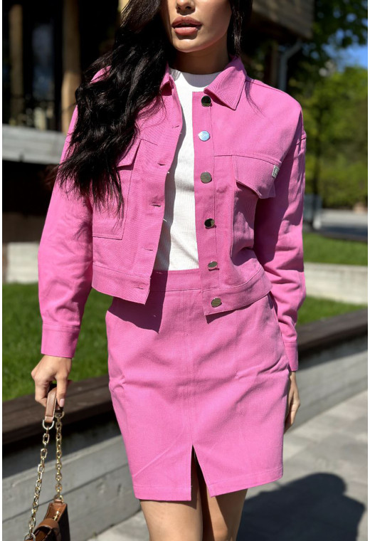 Рожевий бавовняний костюм з піджаком та спідницею —  374856. Maritel. Зображення 2 Рожевий бавовняний костюм з піджаком та спідницею —  374856. Maritel. Зображення 2