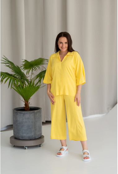 Жовтий лляний костюм з кюлотами. Maritel. Зображення 6