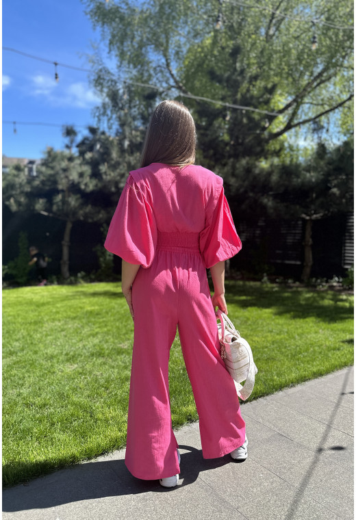 Малиновий костюм льон з широким рукавом — 800018. Maritel. Зображення 7 Малиновий костюм льон з широким рукавом — 800018. Maritel. Зображення 7