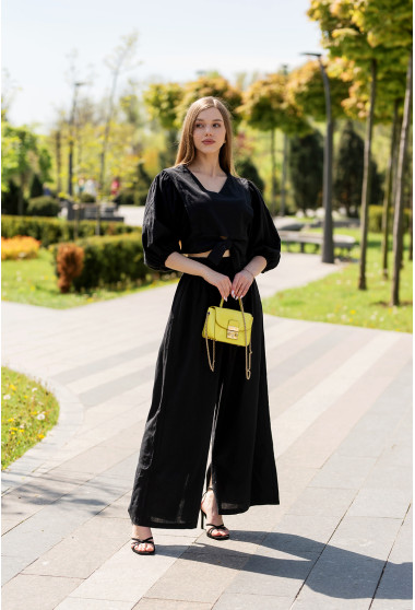 Черный костюм лен с широким рукавом. Maritel. Изображенние 2