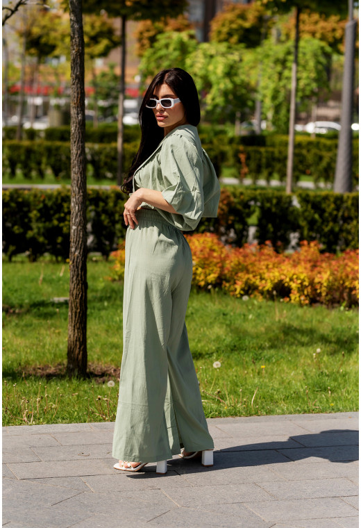 Оливковий костюм льон з широким рукавом — 428425. Maritel. Зображення 2 Оливковий костюм льон з широким рукавом — 428425. Maritel. Зображення 2